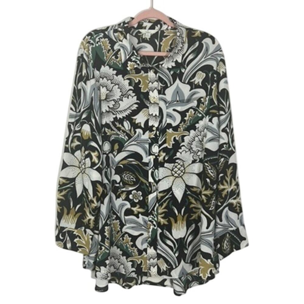 Next X Morris & Co White Black Floral Button Up Long Sleeve Dressy Top Size 18